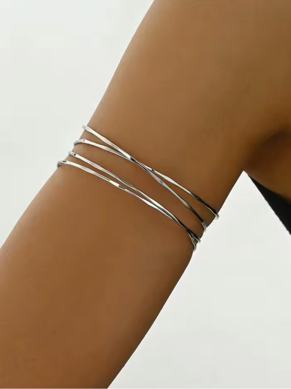Minimalist Twisted Silver Multi-Row Arm Cuff Bracelet
